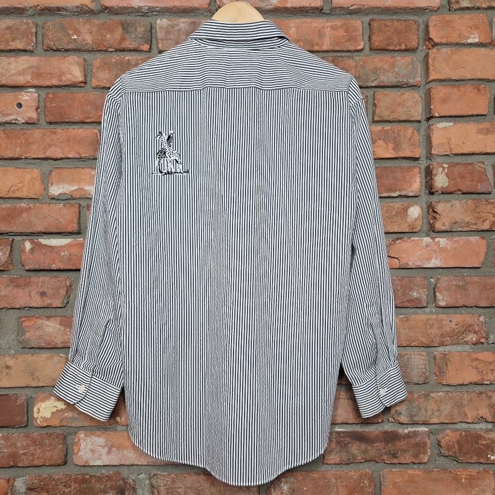Mili Desique Giraffe Embroidered Stripe Button Down Shirt PM Crystal Artsy